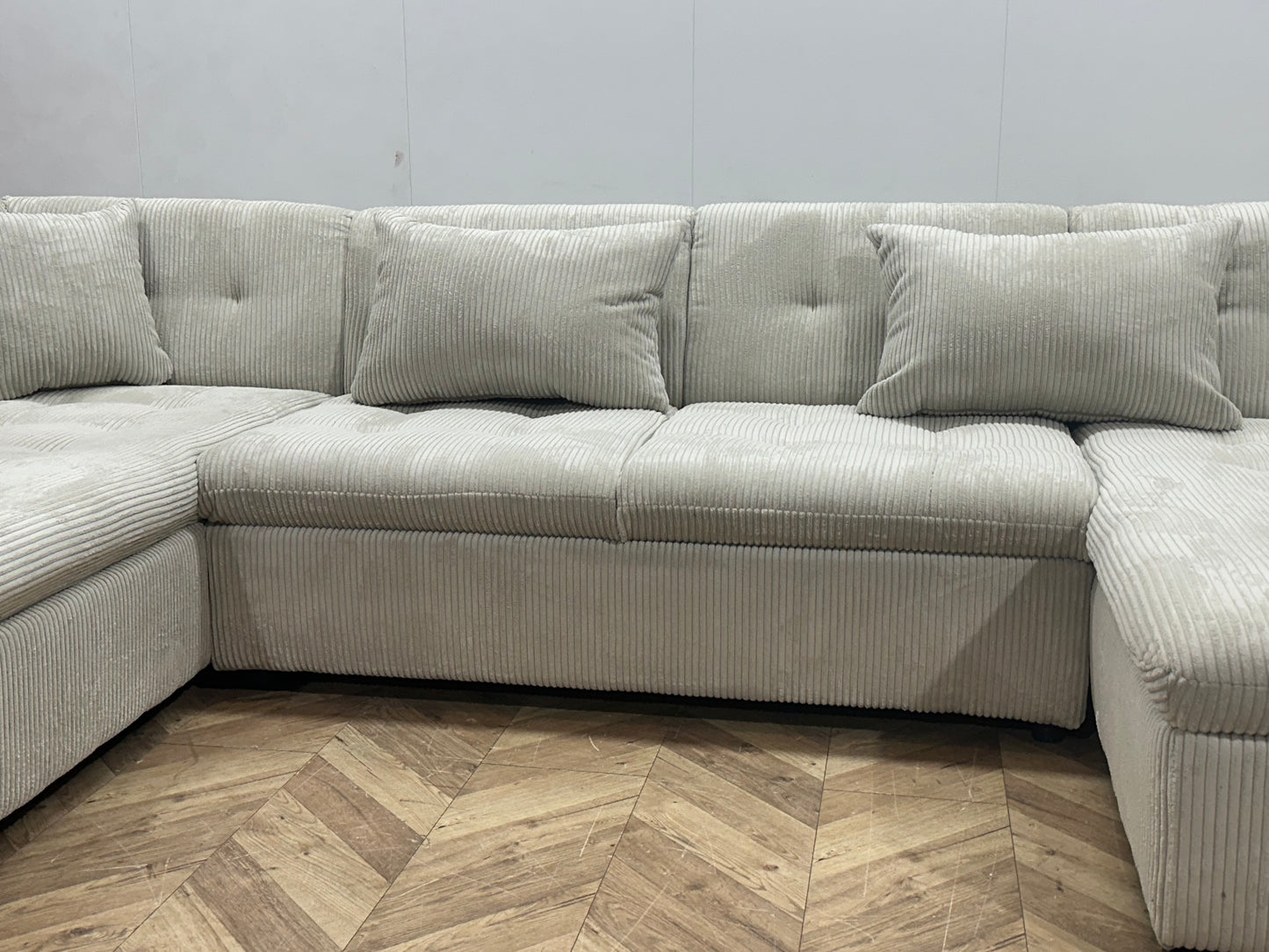 !Showroommodel! Witte Ribstof Hoekbank