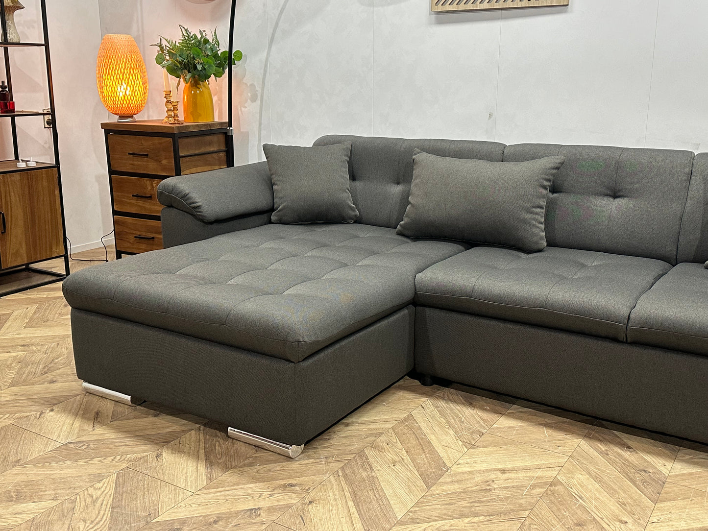 !Showroommodel! Grijze Suède Stoffen U Bank
