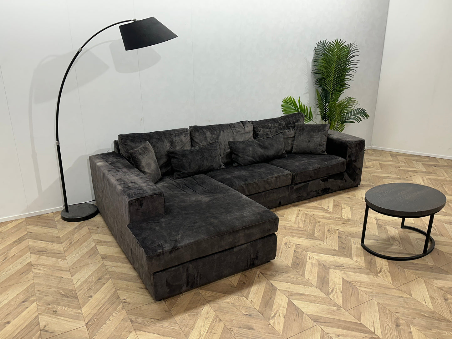 Antraciet Velvet Hoekbank ~ Losse Kussens Met Afneembare Hoezen