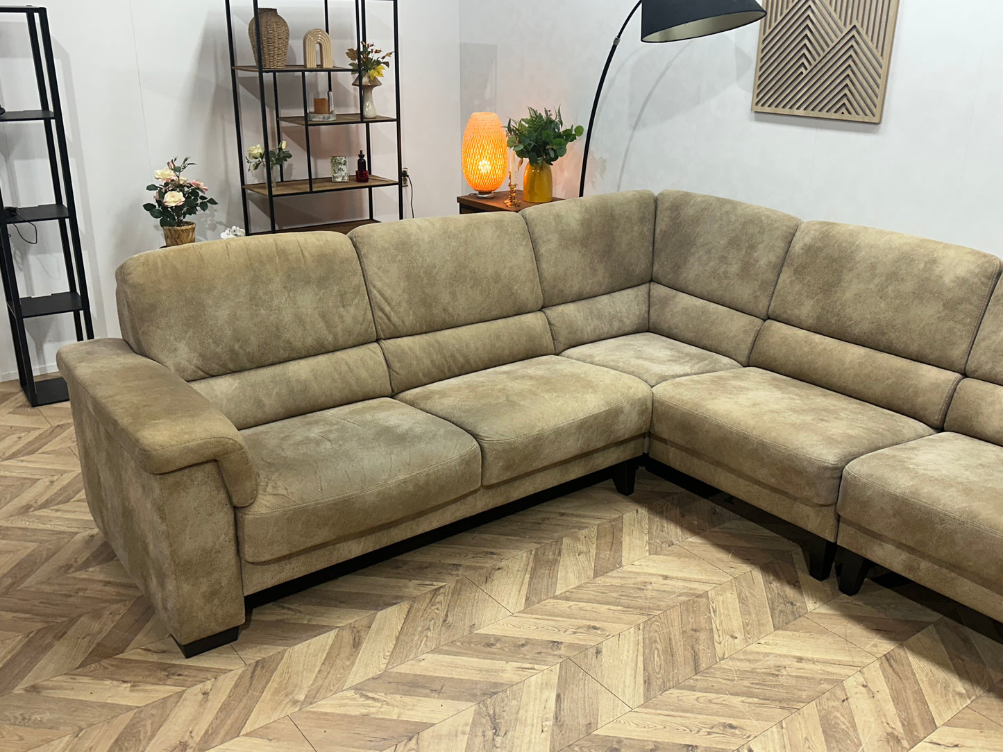 Beige Suède Stoffen Hoekbank ~ Inruilvoordeel