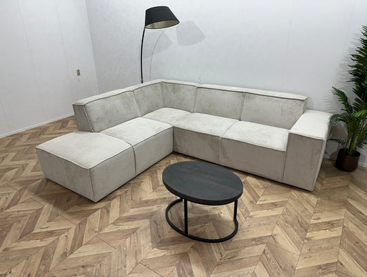 !Showroommodel! Witte Ribstof Hoekbank