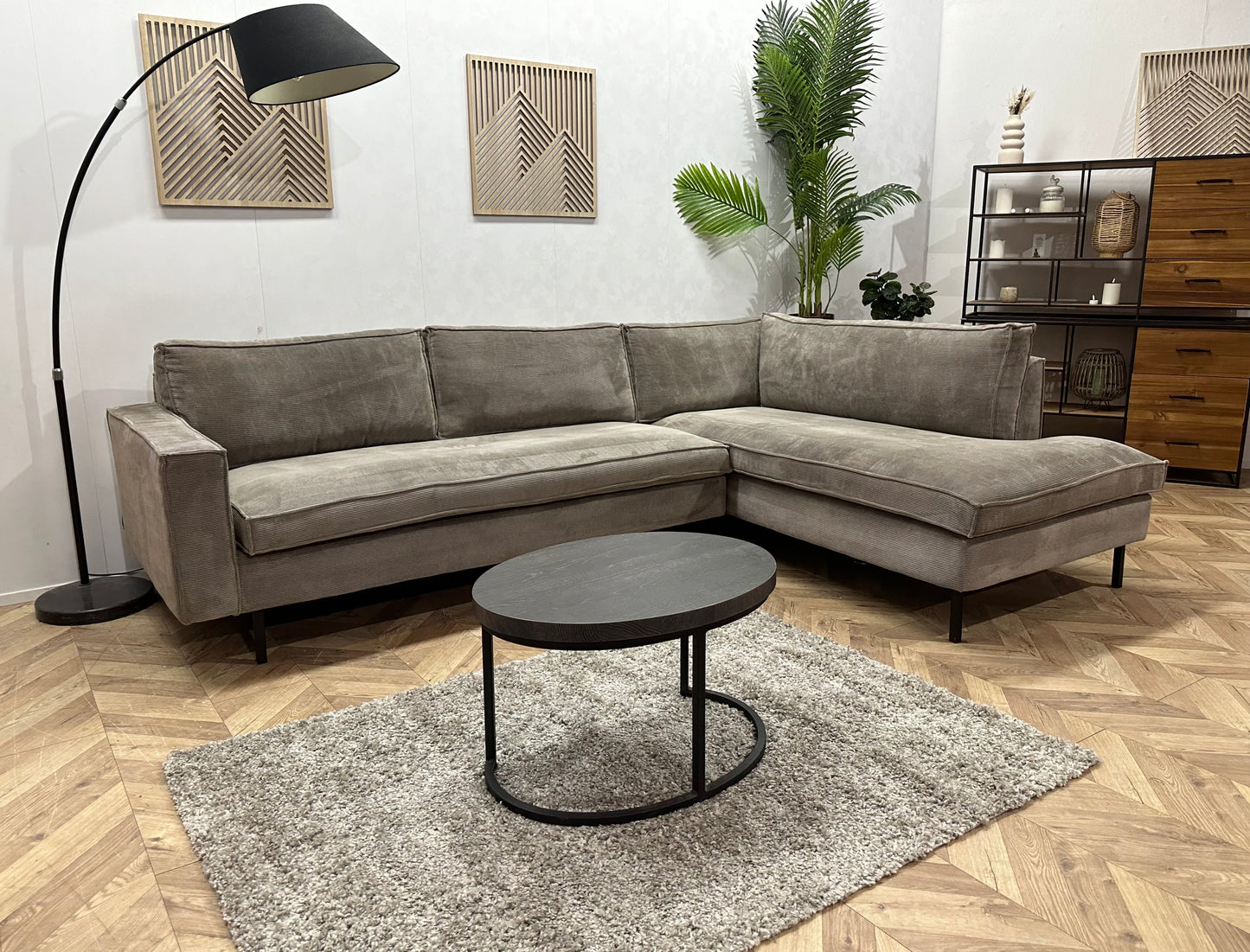 Woood Licht Grijze Ribstof Hoekbank ~ Nieuwstaat