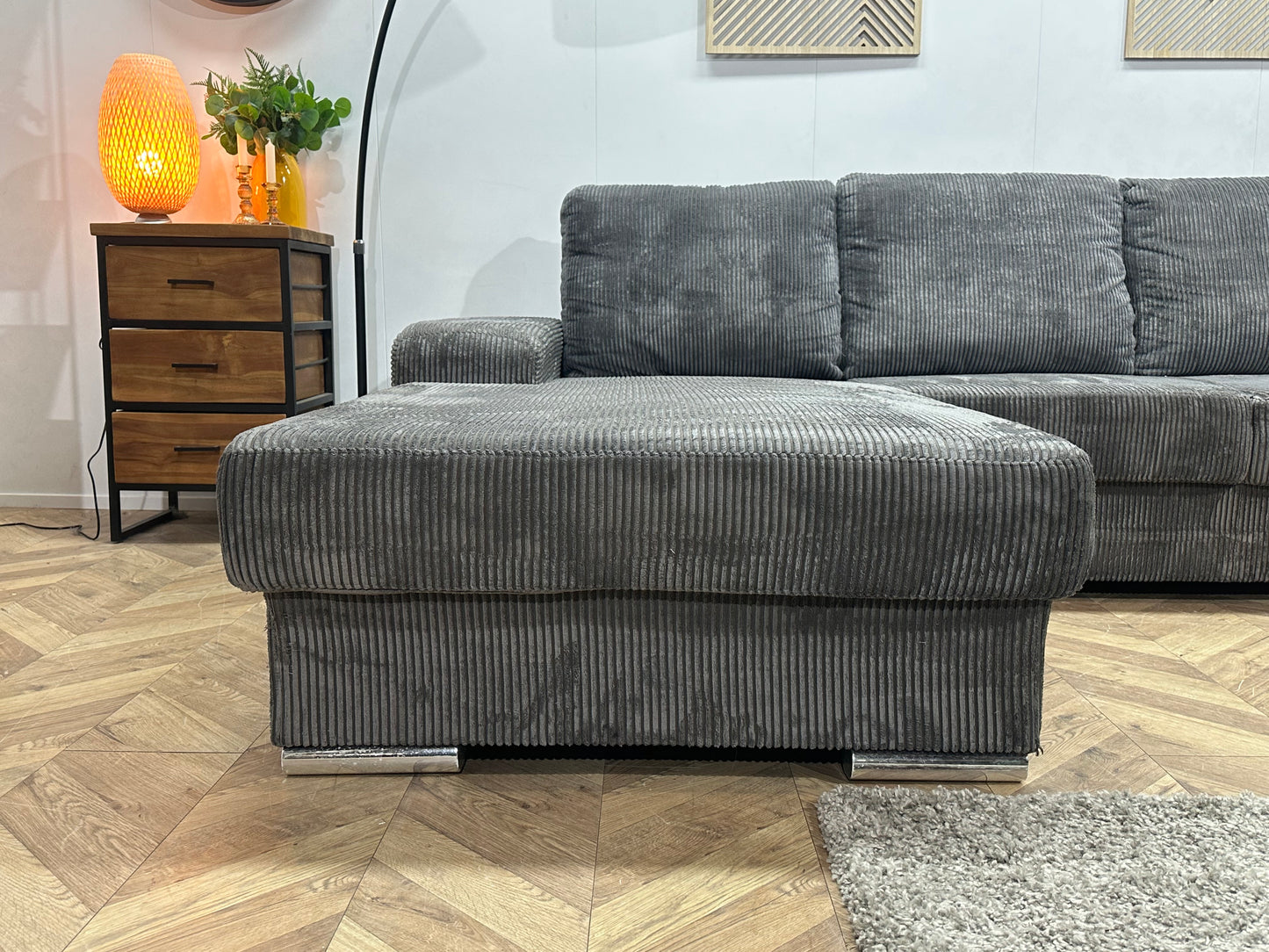 Antraciet Ribstof U Bank ~ Losse Rugkussens Met Afneembare Hoezen