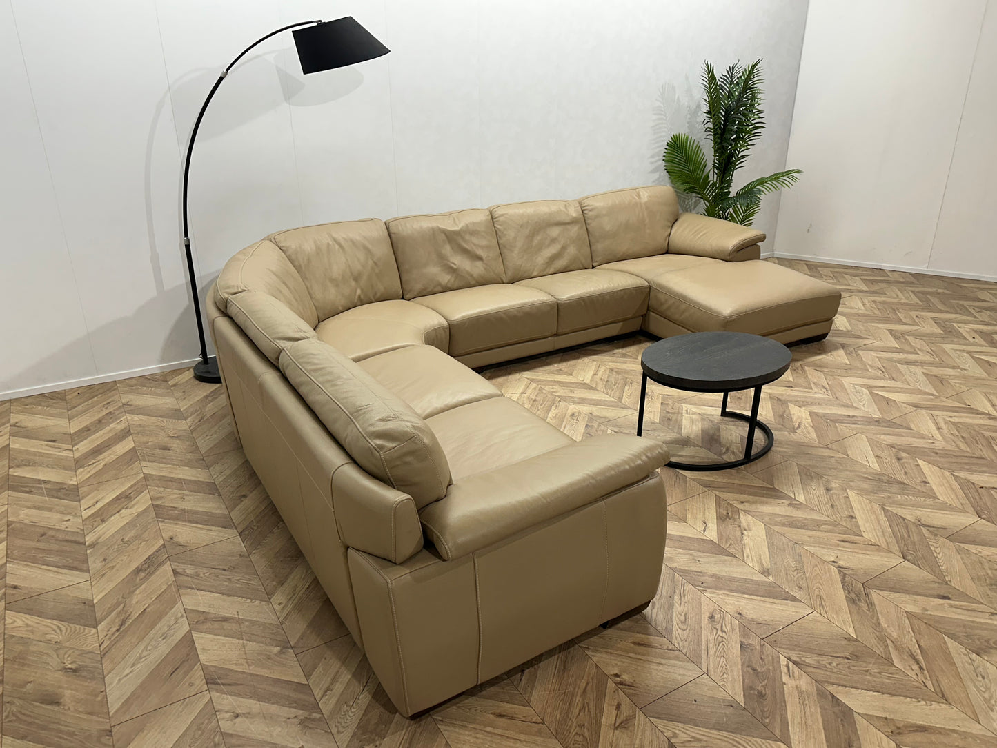 Leatherworld Beige Echt Lederen U Bank ~ Vaste Kussens