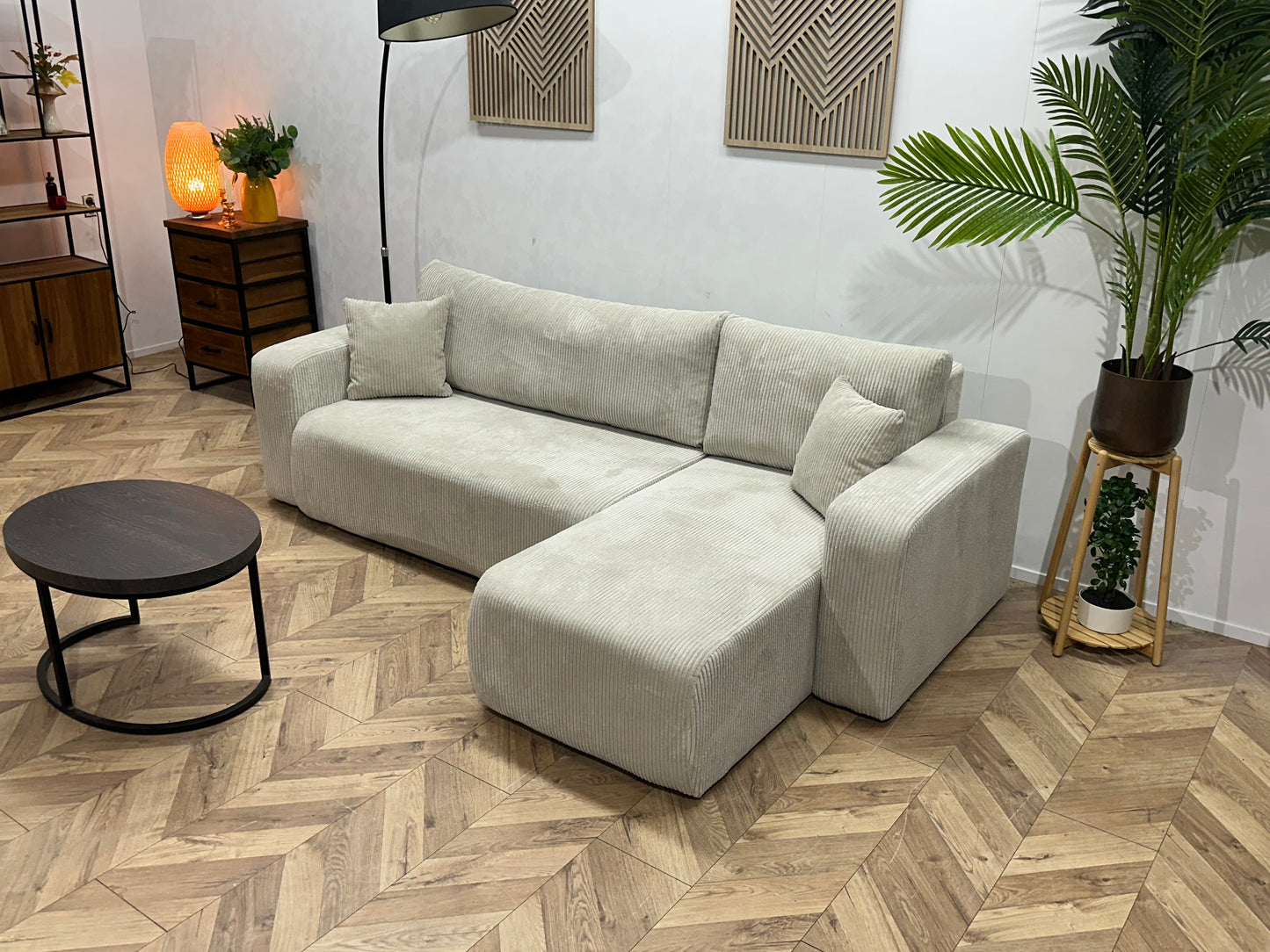 !Showroommodel! Witte Ribstof Hoekbank