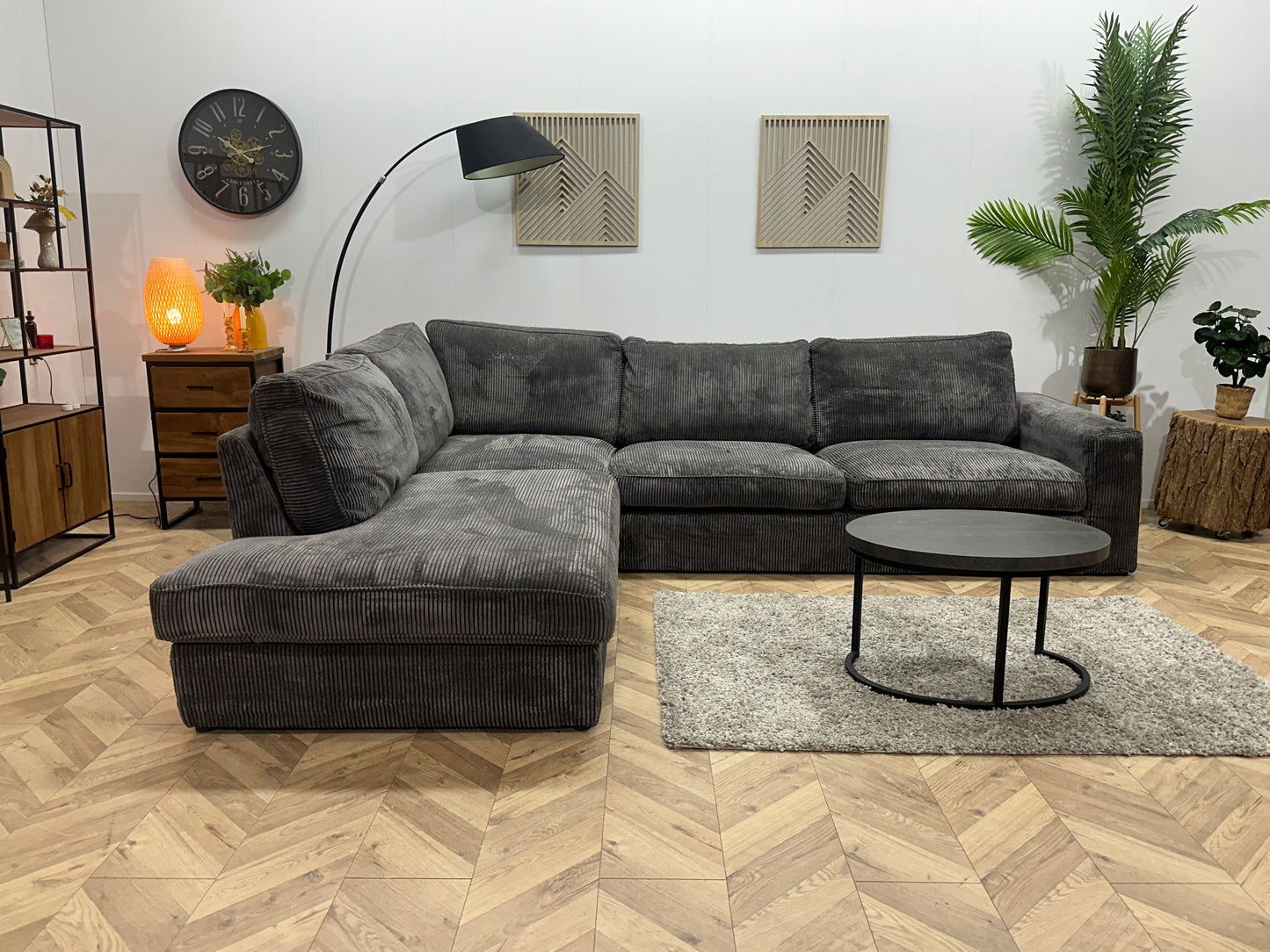 Antraciet Ribstof Hoekbank ~ Losse Kussens Met Afneembare Hoezen