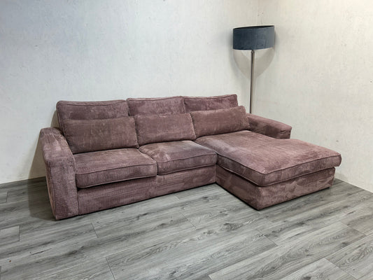 Roze Ribstof Hoekbank ~ Losse Kussens Met Afneembare Hoezen