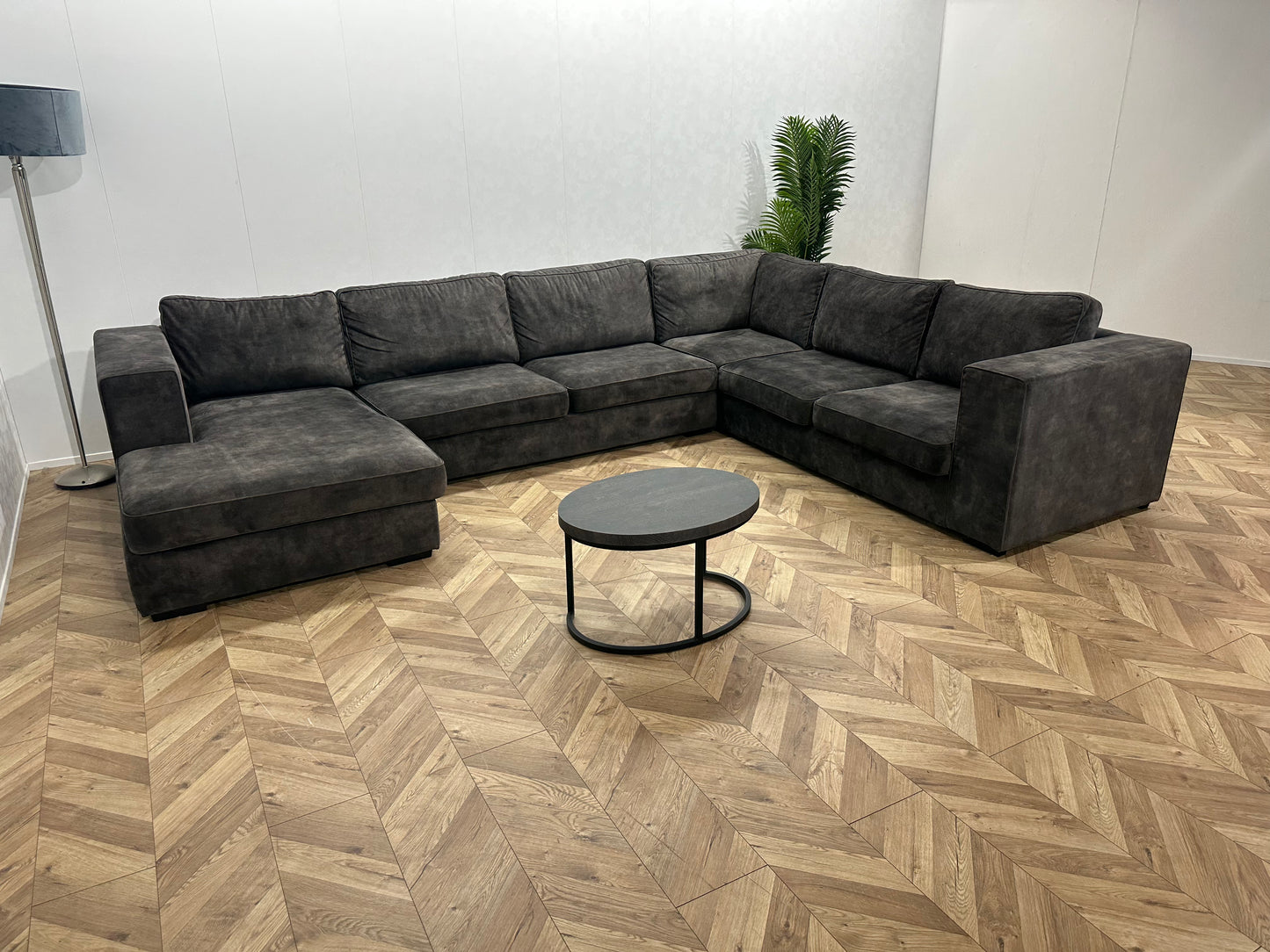 !Showroom Model! Ruime Antraciet Velvet U Bank ~ Losse Kussens Met Afneembare Hoezen
