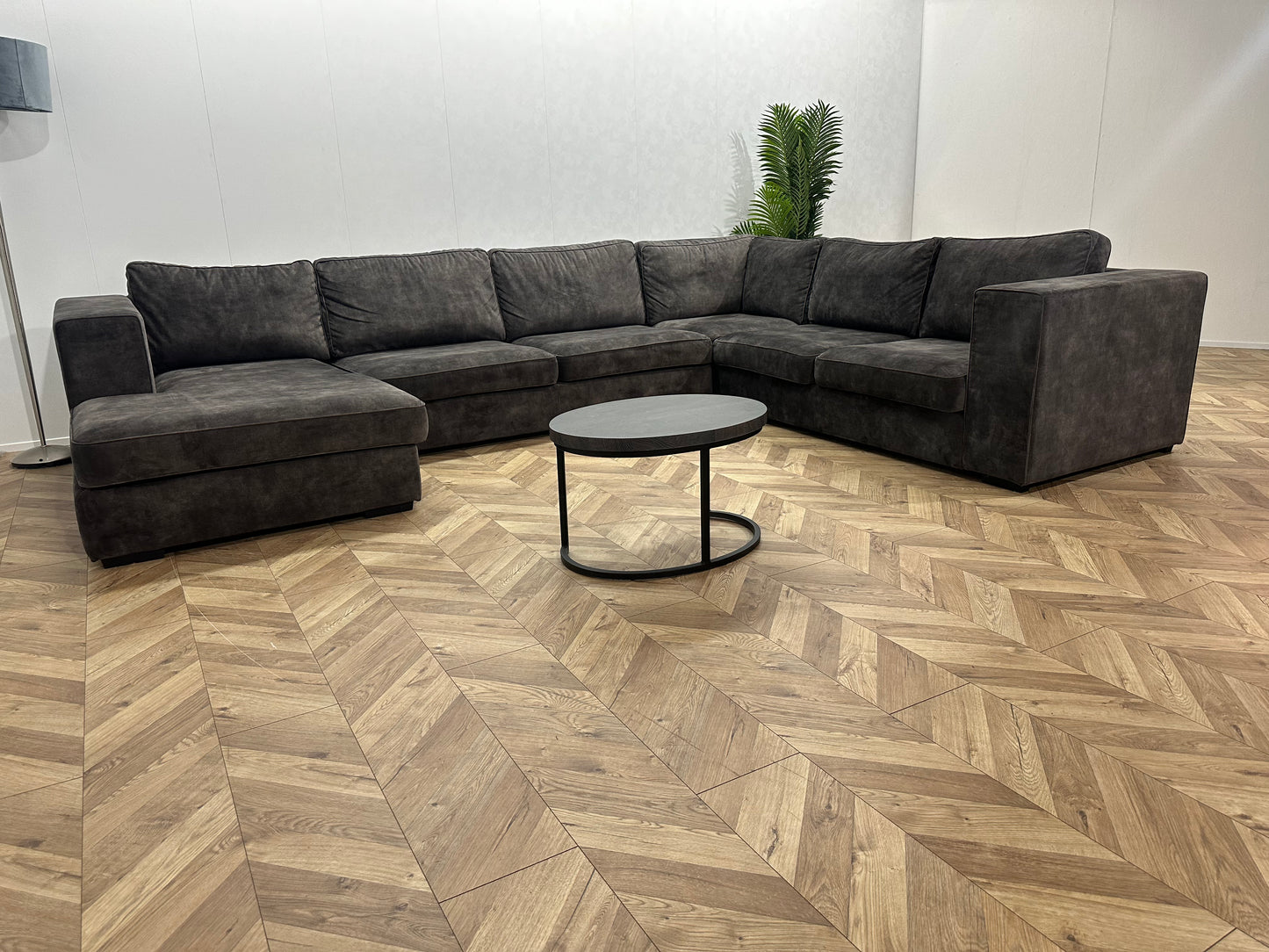 !Showroom Model! Ruime Antraciet Velvet U Bank ~ Losse Kussens Met Afneembare Hoezen