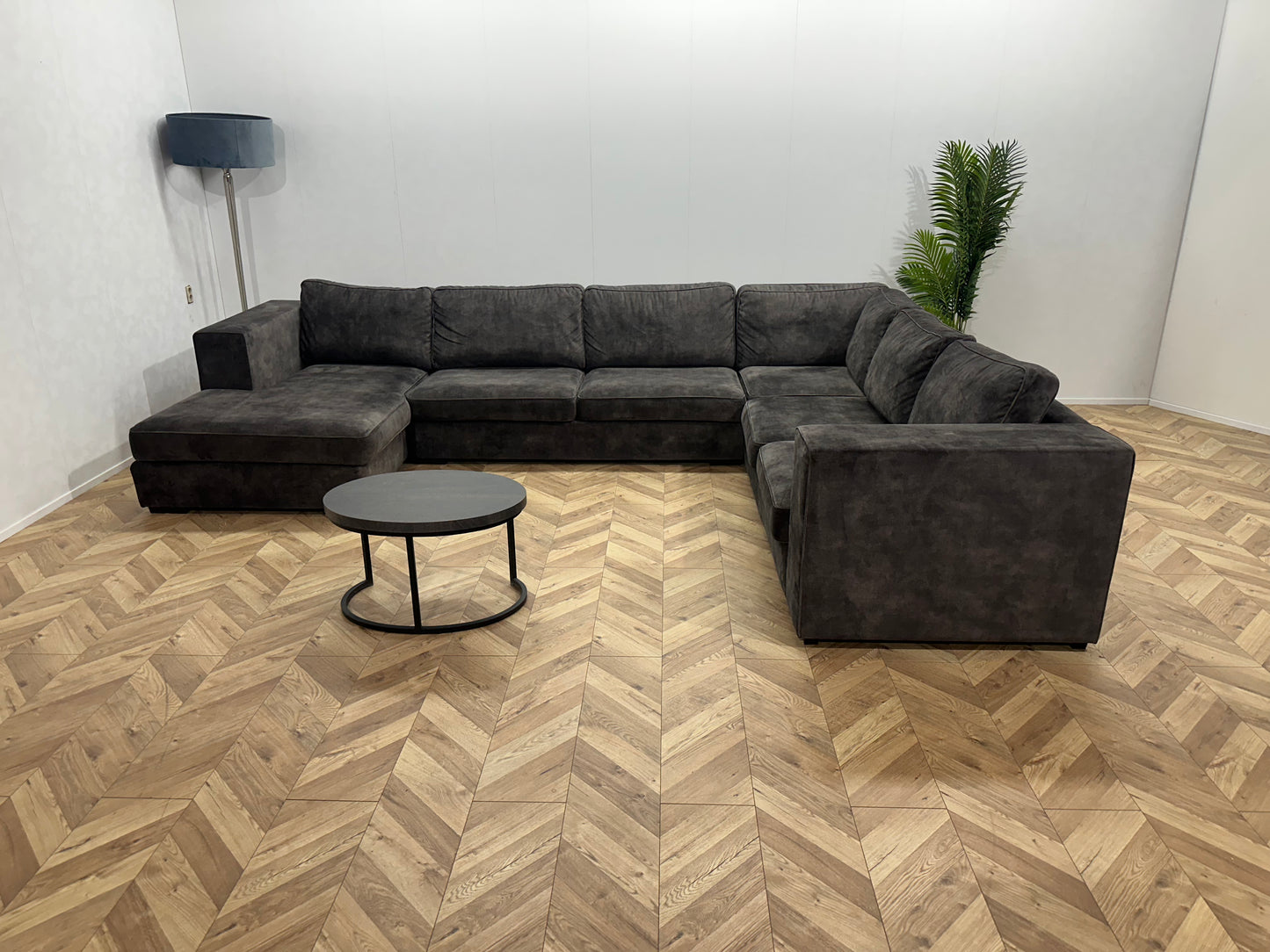 !Showroom Model! Ruime Antraciet Velvet U Bank ~ Losse Kussens Met Afneembare Hoezen