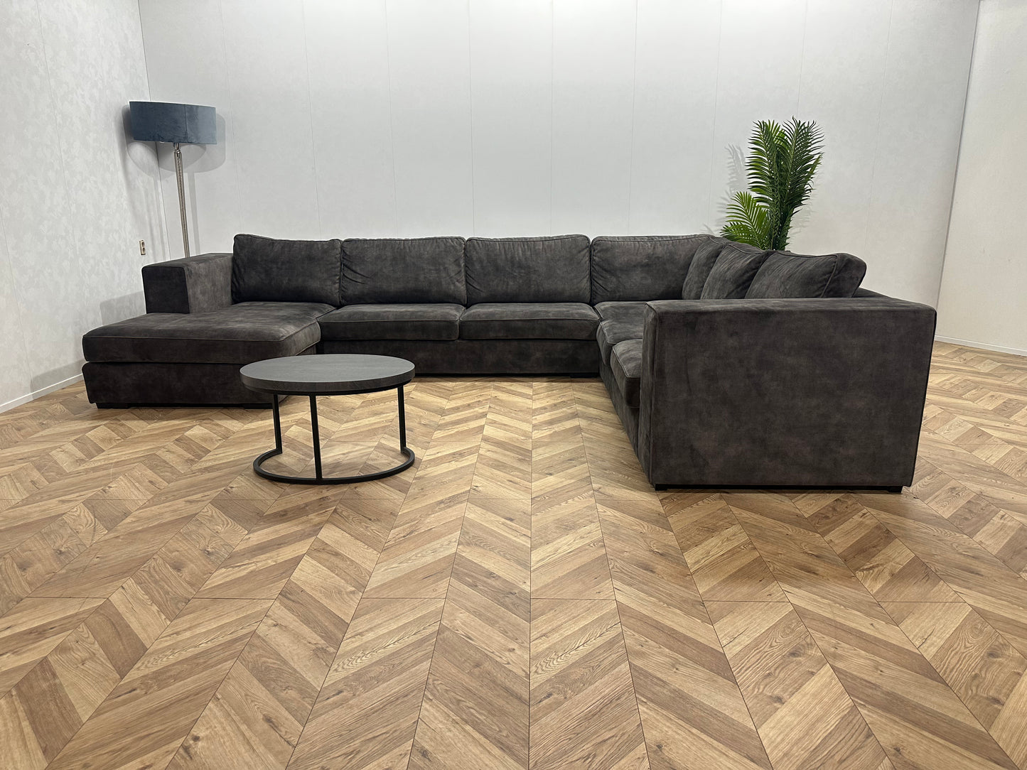 !Showroom Model! Ruime Antraciet Velvet U Bank ~ Losse Kussens Met Afneembare Hoezen
