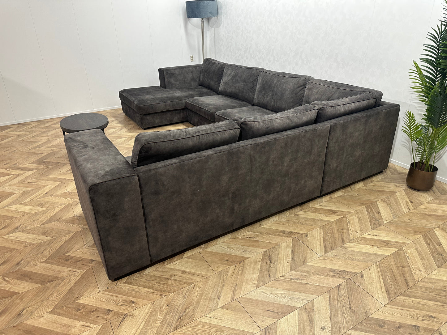 !Showroom Model! Ruime Antraciet Velvet U Bank ~ Losse Kussens Met Afneembare Hoezen