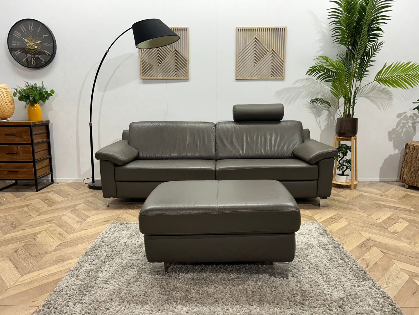 Montèl Grijze Echt Lederen 2,5 Zits Bank Inc Hocker