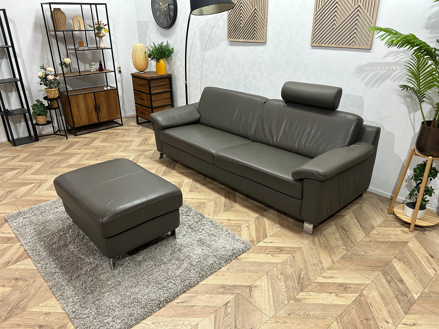 Montèl Grijze Echt Lederen 2,5 Zits Bank Inc Hocker