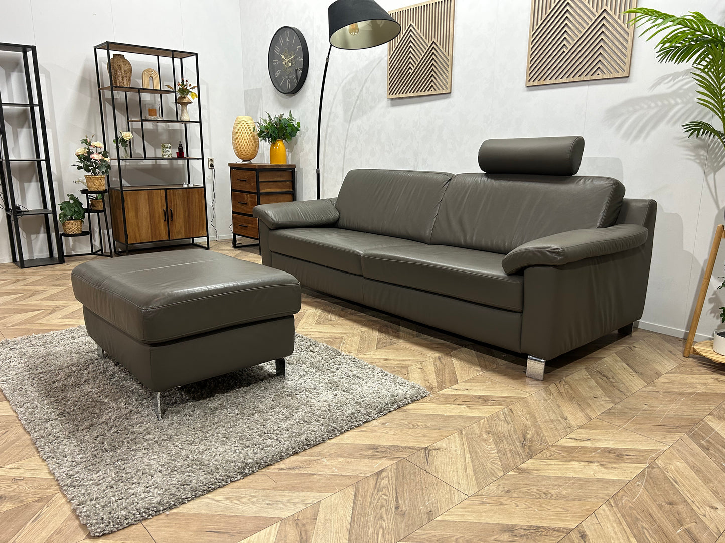 Montèl Grijze Echt Lederen 2,5 Zits Bank Inc Hocker