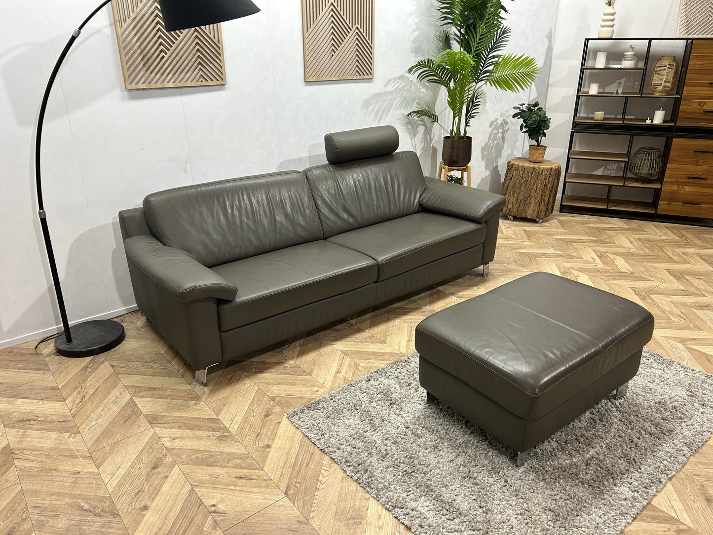 Montèl Grijze Echt Lederen 2,5 Zits Bank Inc Hocker