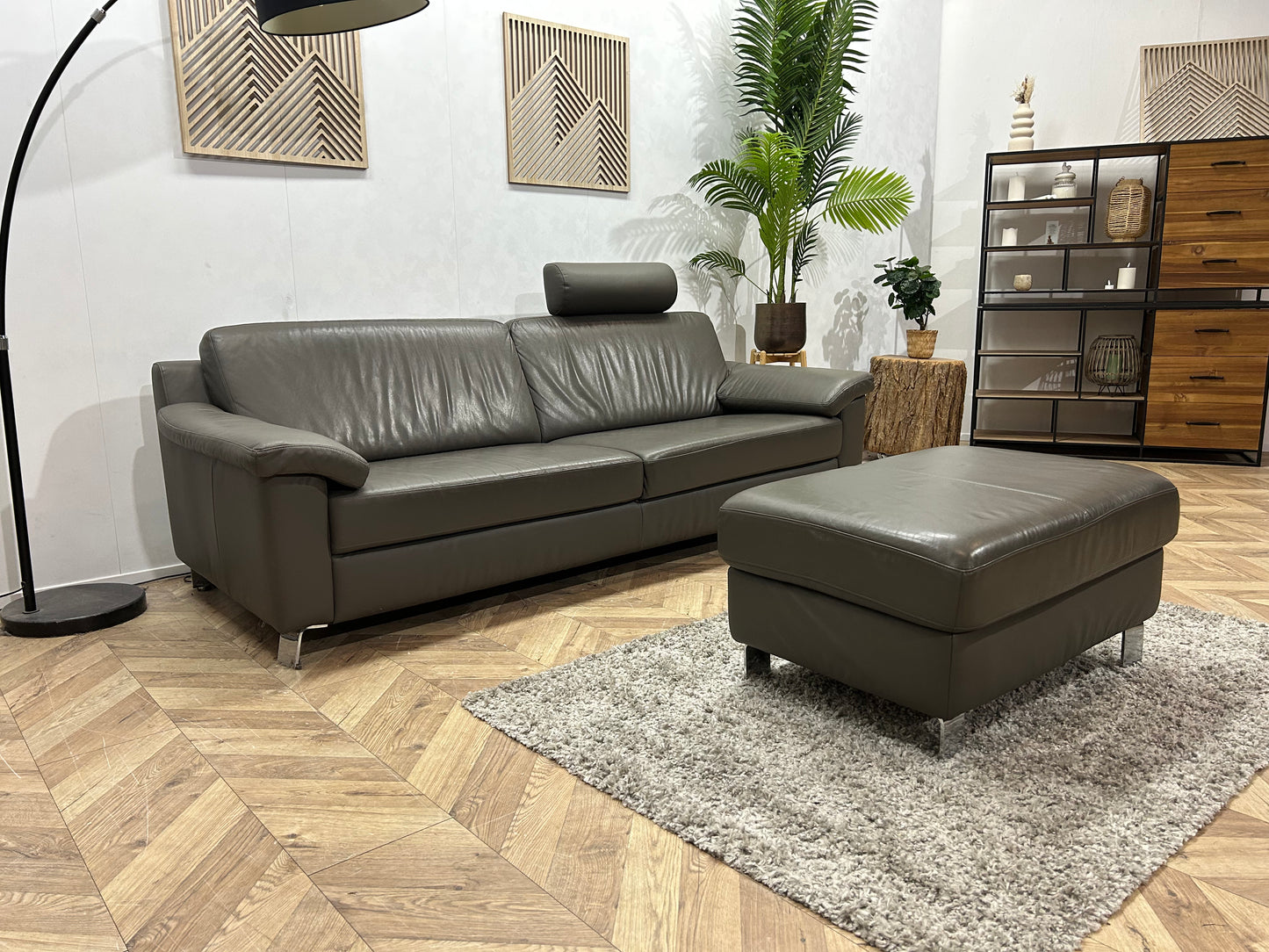 Montèl Grijze Echt Lederen 2,5 Zits Bank Inc Hocker