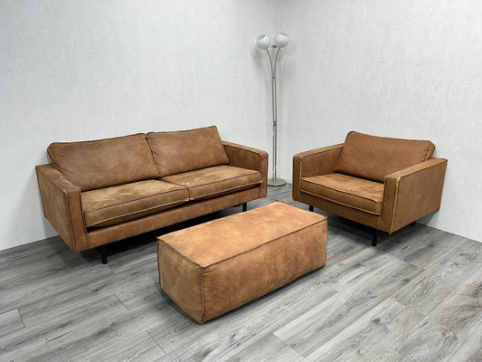 Be Pure Cognac Bruine Set Met Hocker ~ Losse Kussens - Banken Bazaar