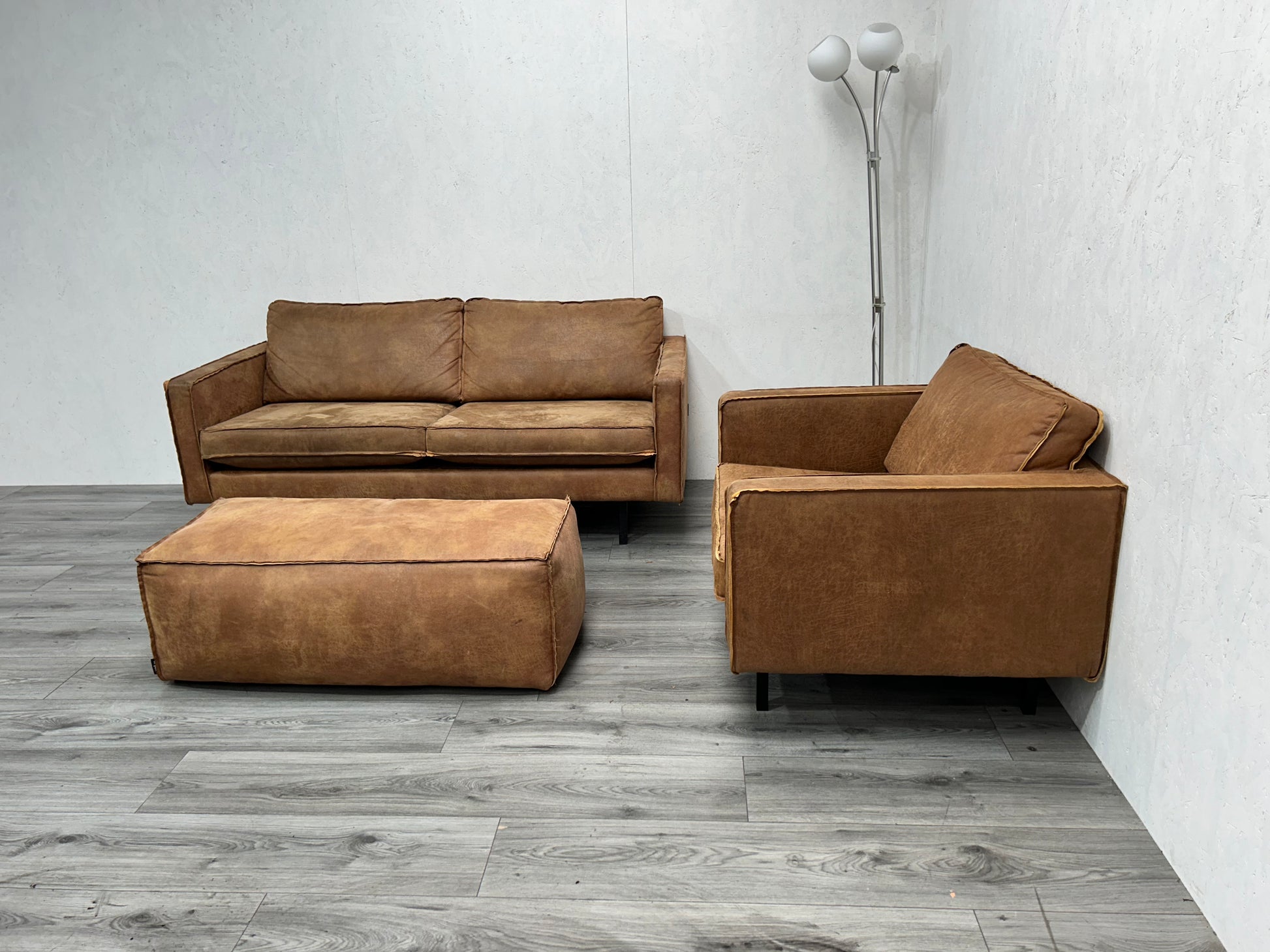 Be Pure Cognac Bruine Set Met Hocker ~ Losse Kussens - Banken Bazaar