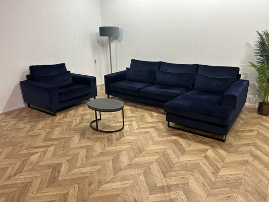 Donker Blauwe Velvet Hoekbank Inc. Fauteuil ~ Nieuwstaat