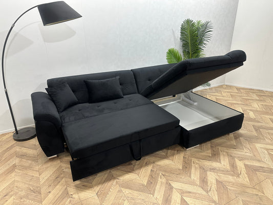!Showroommodel! Zwart Velvet Hoekbank ~ Opbergruimte ~ Slaapfunctie