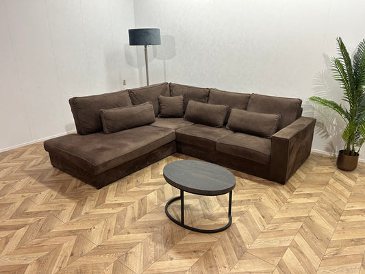 Bruine Velvet Hoekbank ~ Losse Kussens Met Afneembare Hoezen