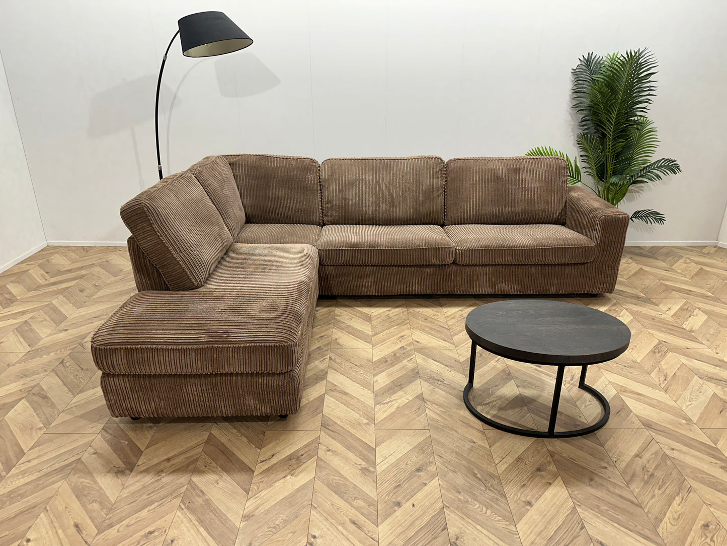 Licht Bruine Ribstof Hoekbank ~ Losse Kussens Met Afneembare Hoezen