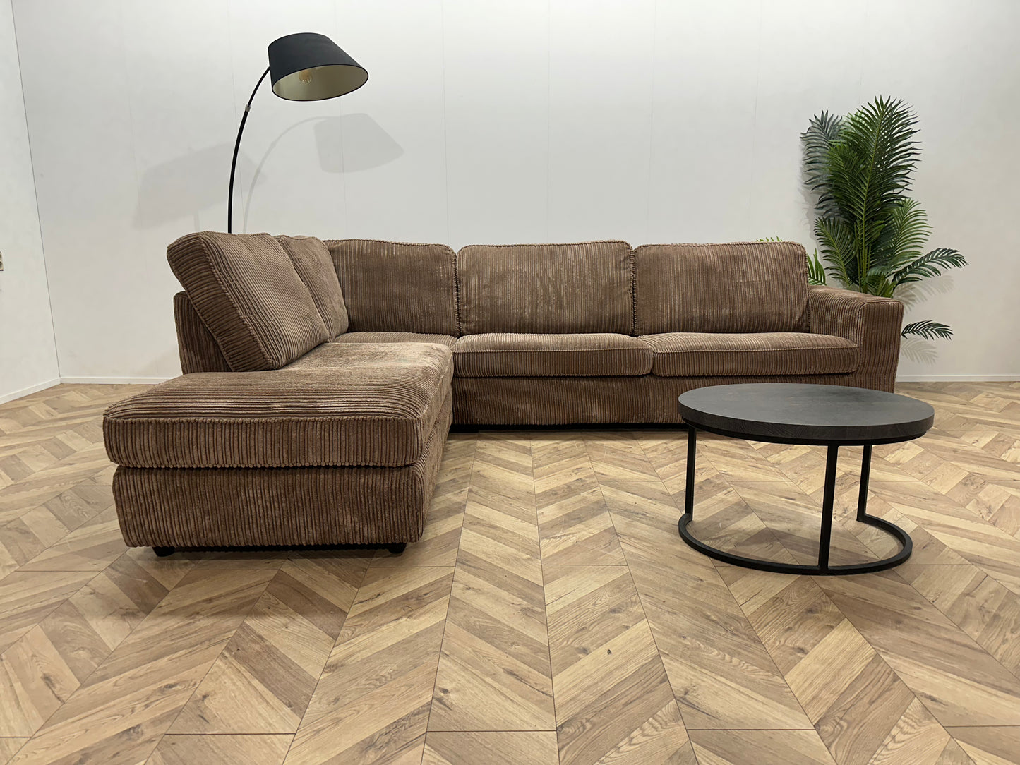 Licht Bruine Ribstof Hoekbank ~ Losse Kussens Met Afneembare Hoezen