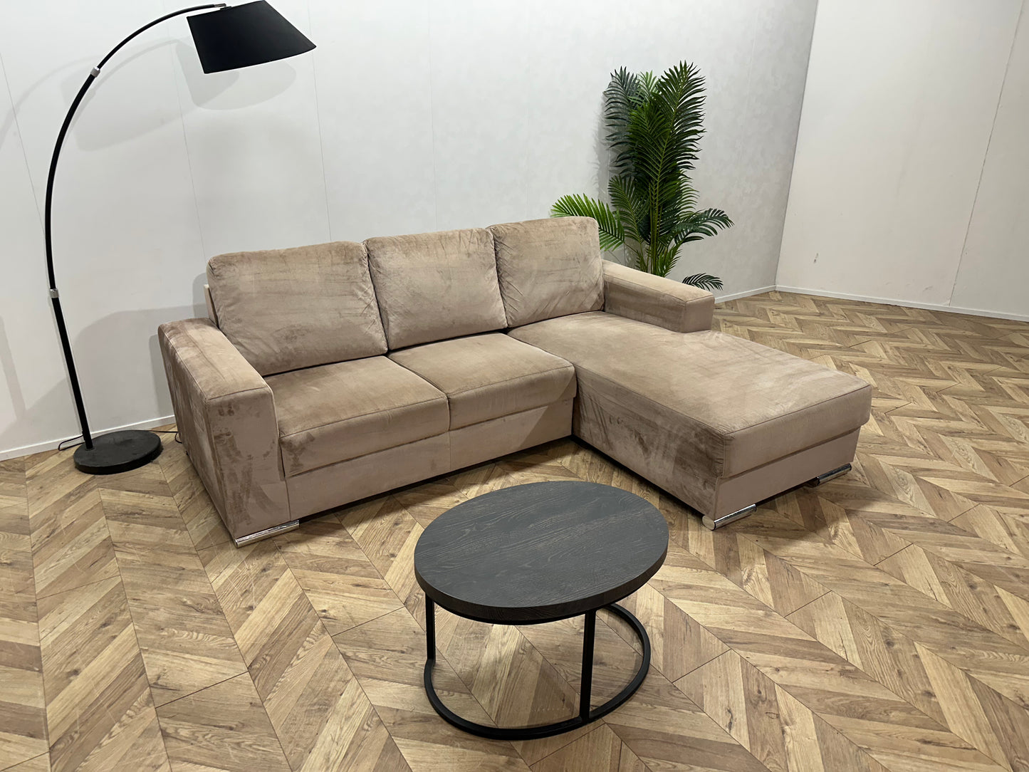 Licht Bruine Velvet Hoekbank ~ Losse Rugkussens Met Afneembare Hoezen