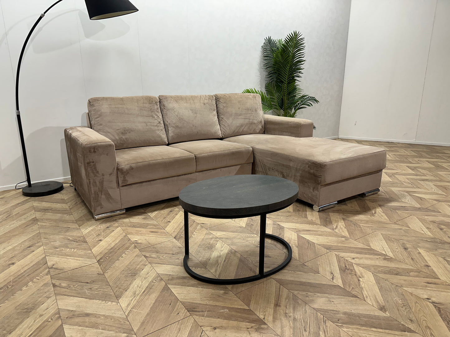 Licht Bruine Velvet Hoekbank ~ Losse Rugkussens Met Afneembare Hoezen