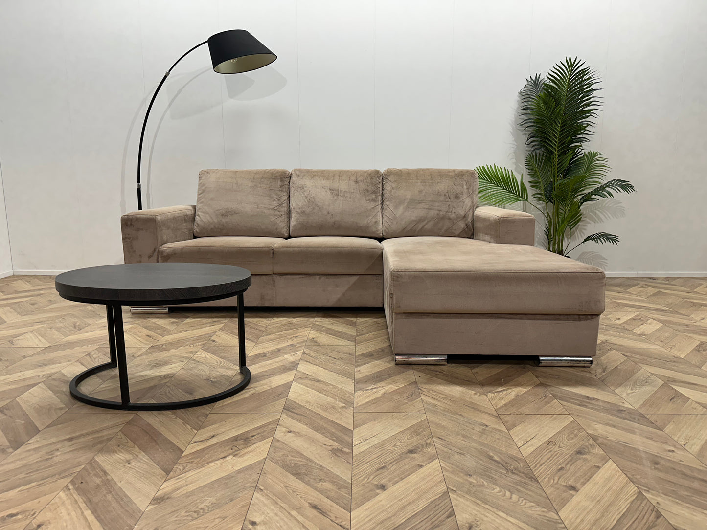 Licht Bruine Velvet Hoekbank ~ Losse Rugkussens Met Afneembare Hoezen