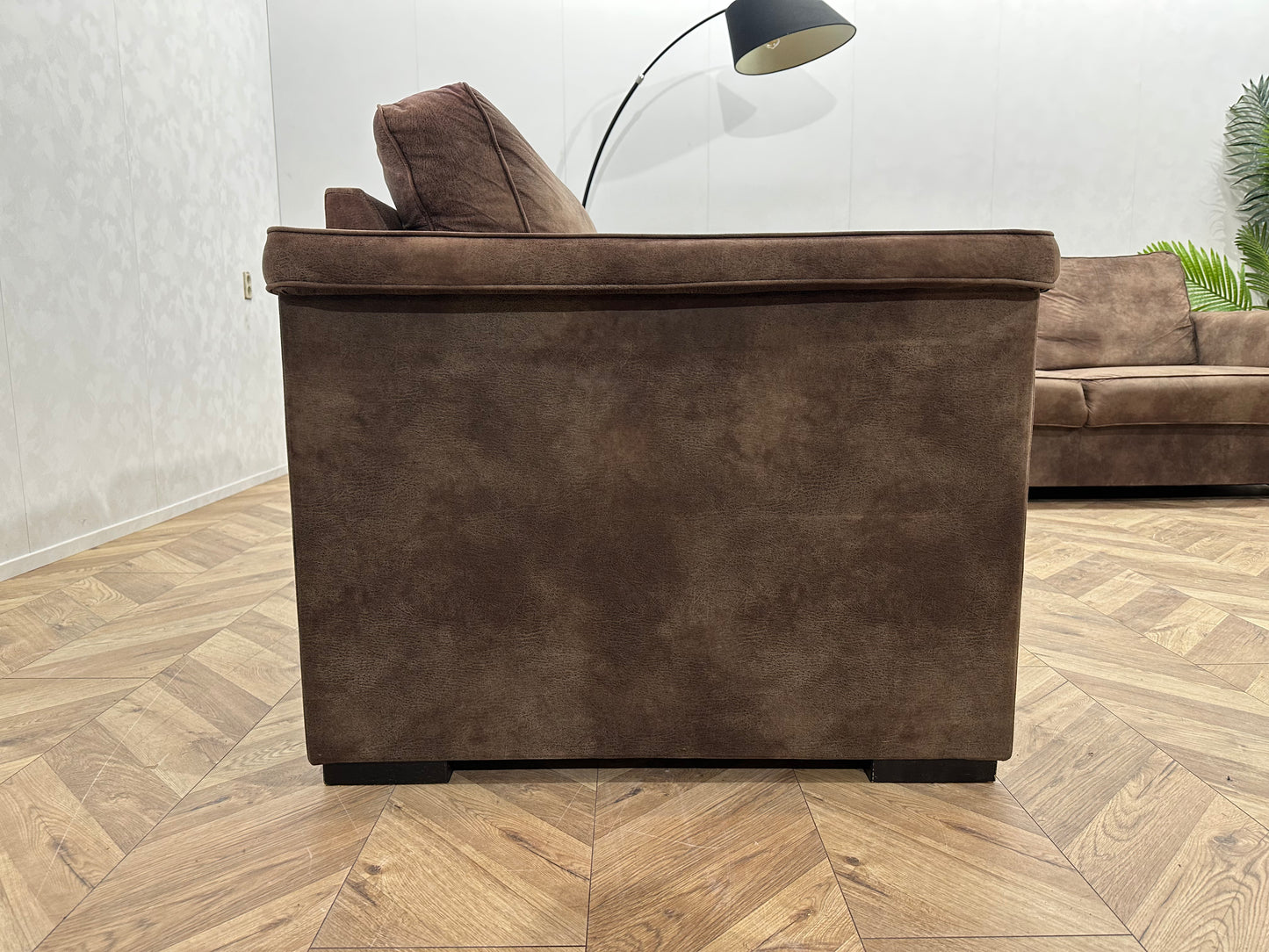 Bruine Stoffen Hoekbank ~ Vaste Kussens