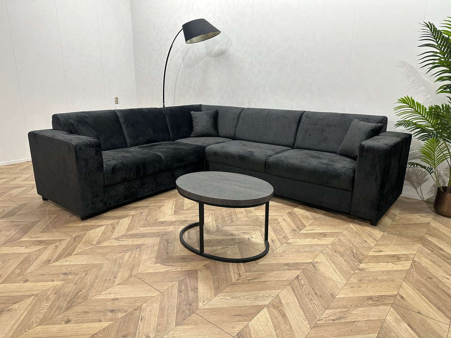 !Showroom Model! Zwarte Velvet Hoekbank