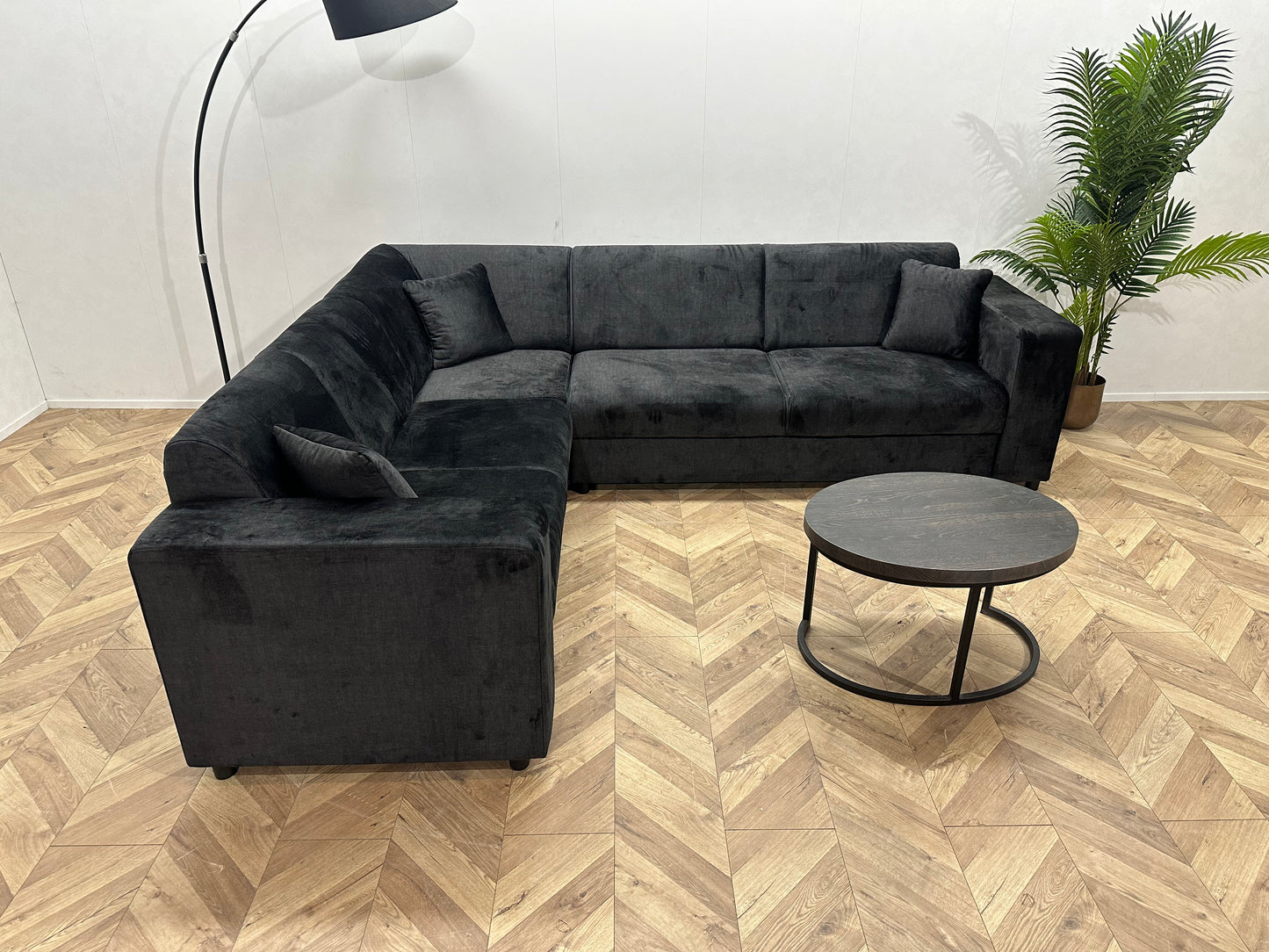!Showroom Model! Zwarte Velvet Hoekbank