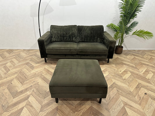 WOOOD Donker Groene Velvet 2-Zits Bank Inc. Hocker ~ Losse Kussens Met Afneembare Hoezen