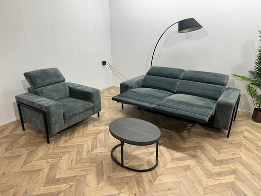 Feelings Elektrisch Verstelbare Blauw/Grijze Velvet 2,5-Zits Bank ~ Groen/Grijze Velvet Fauteuil