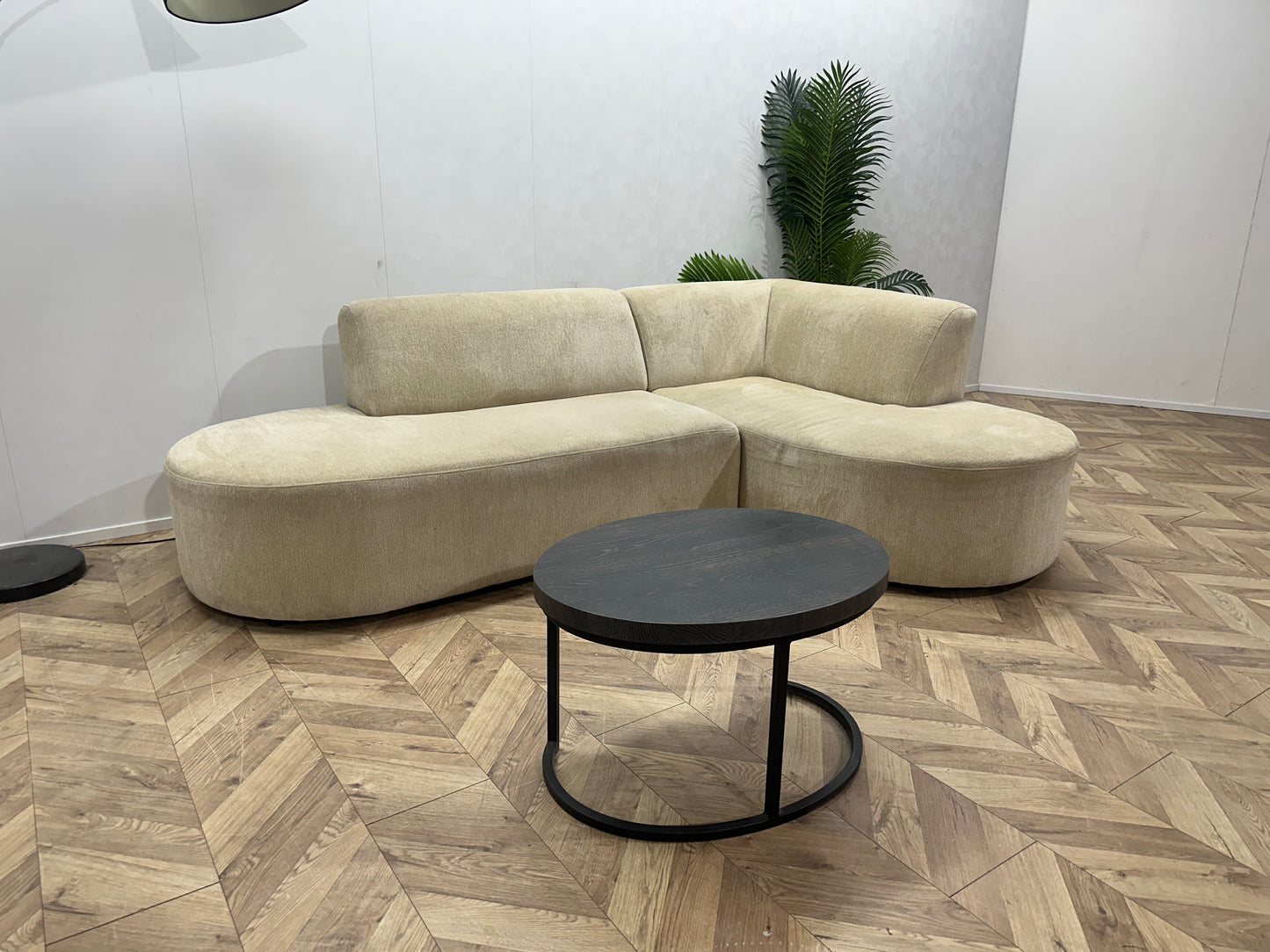 Beige Chenille Stof Design Hoekbank
