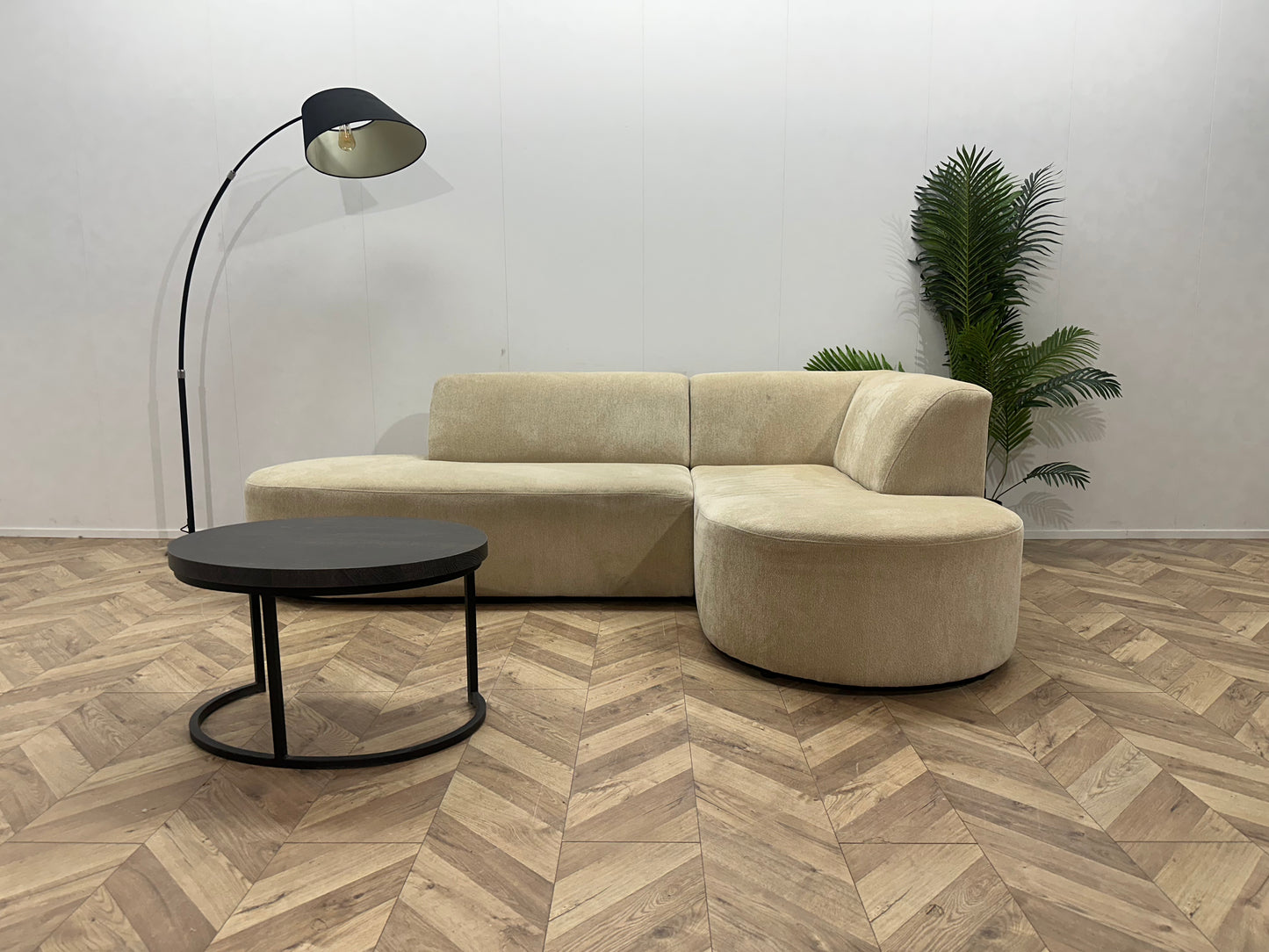 Beige Chenille Stof Design Hoekbank