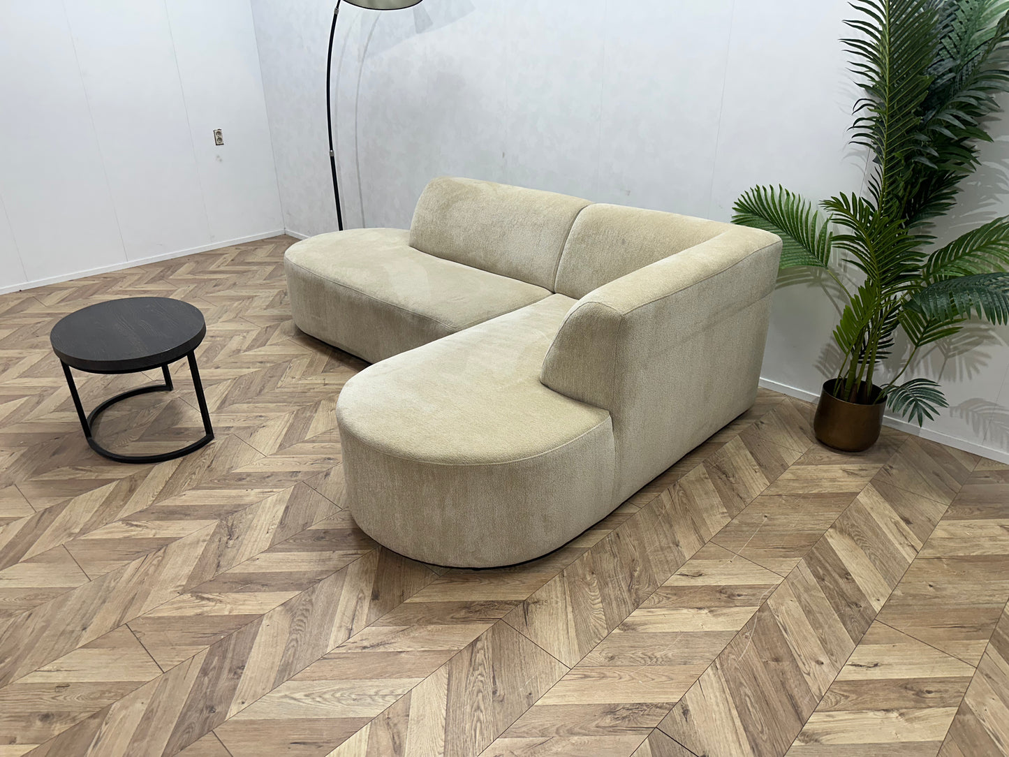 Beige Chenille Stof Design Hoekbank