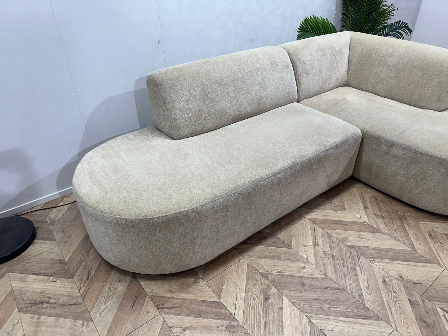 Beige Chenille Stof Design Hoekbank