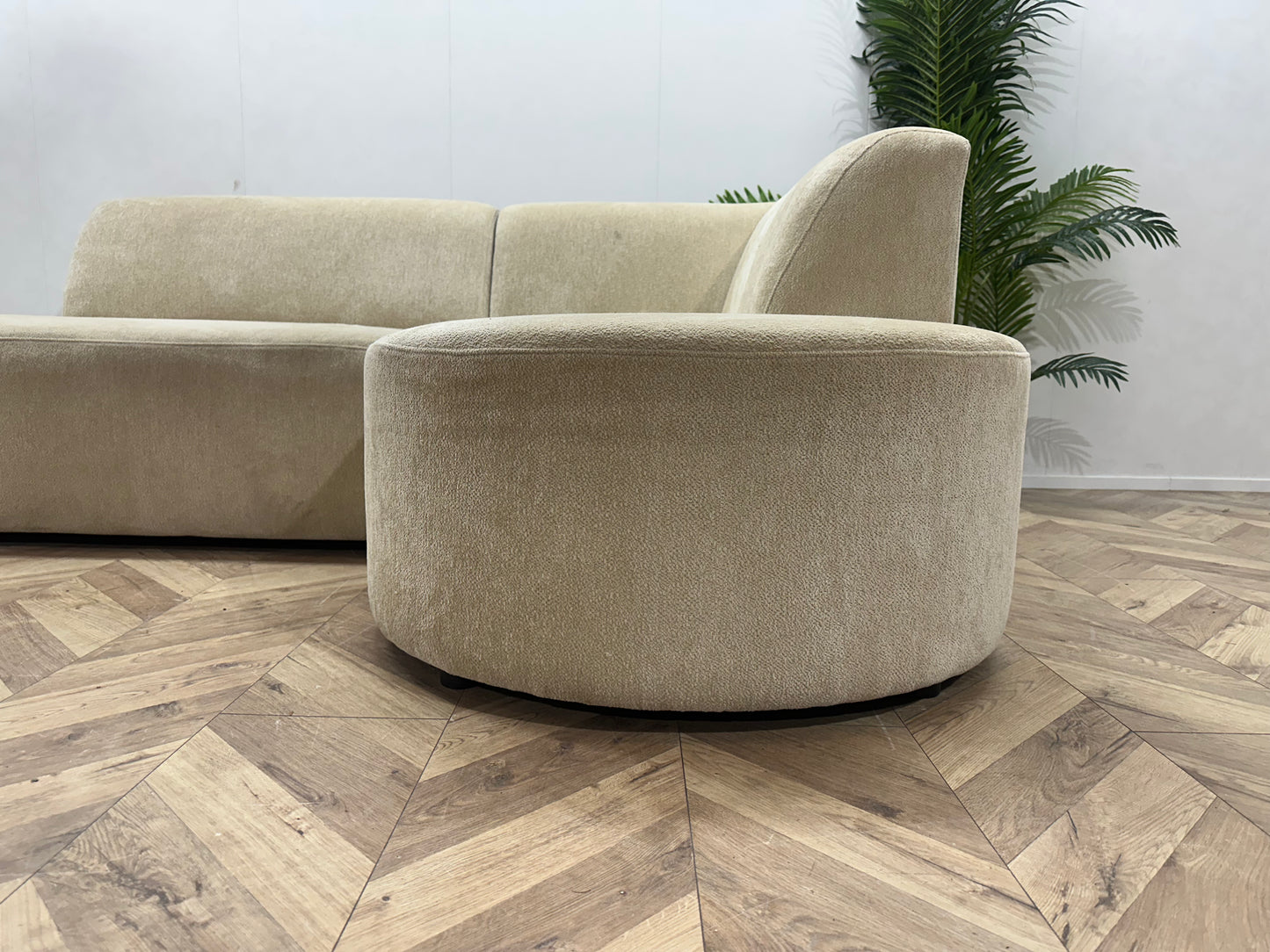Beige Chenille Stof Design Hoekbank