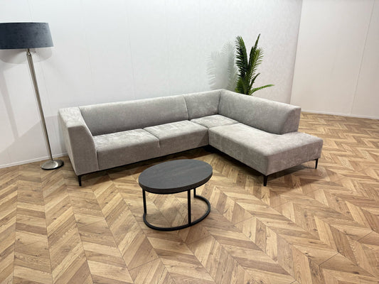 Licht Grijze Velvet Loods 5 Hoekbank ~ Vaste Kussens