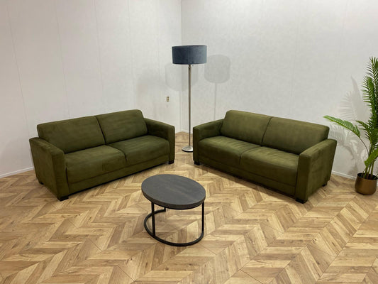 Goossens Groene Suède Stof Banken Set ~ Vaste Kussens